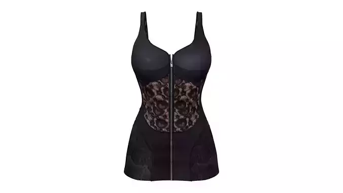 Leather Zip Up Mini Dress with Lace Parts