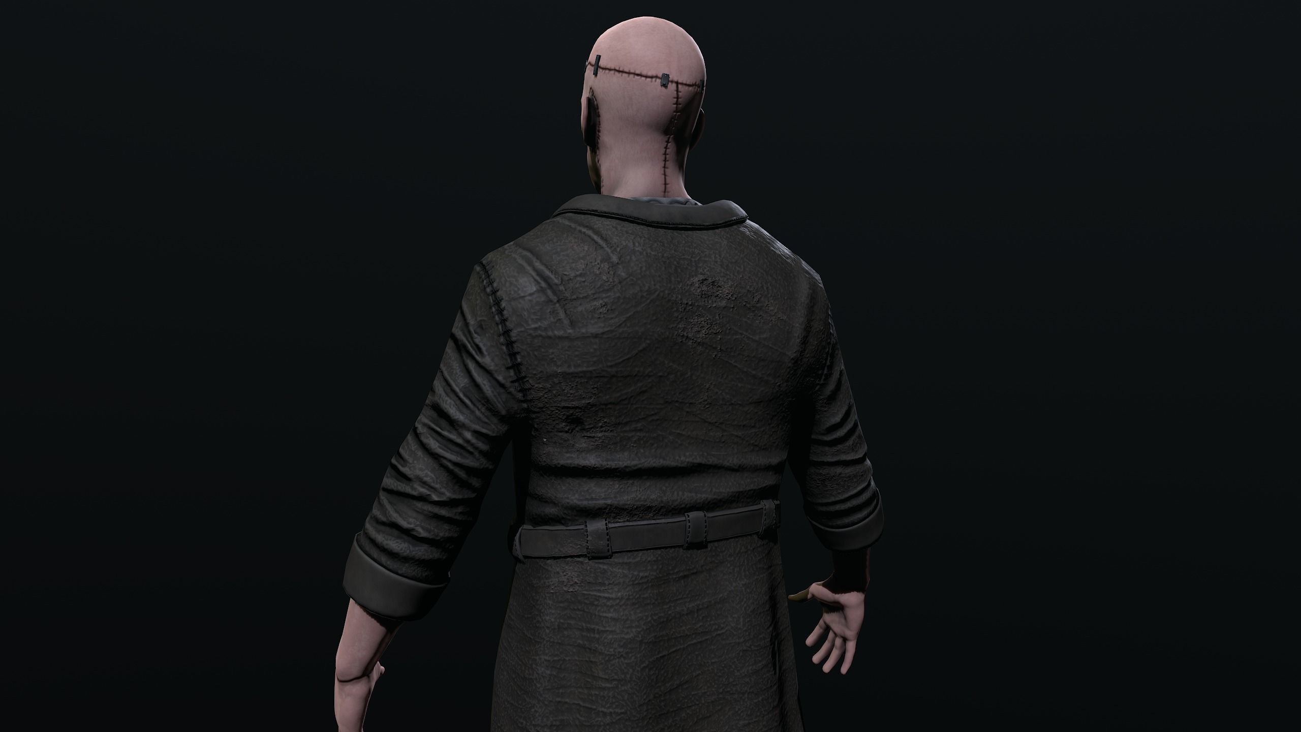 Frankenstein man in trench coat Low-poly 3D model_13