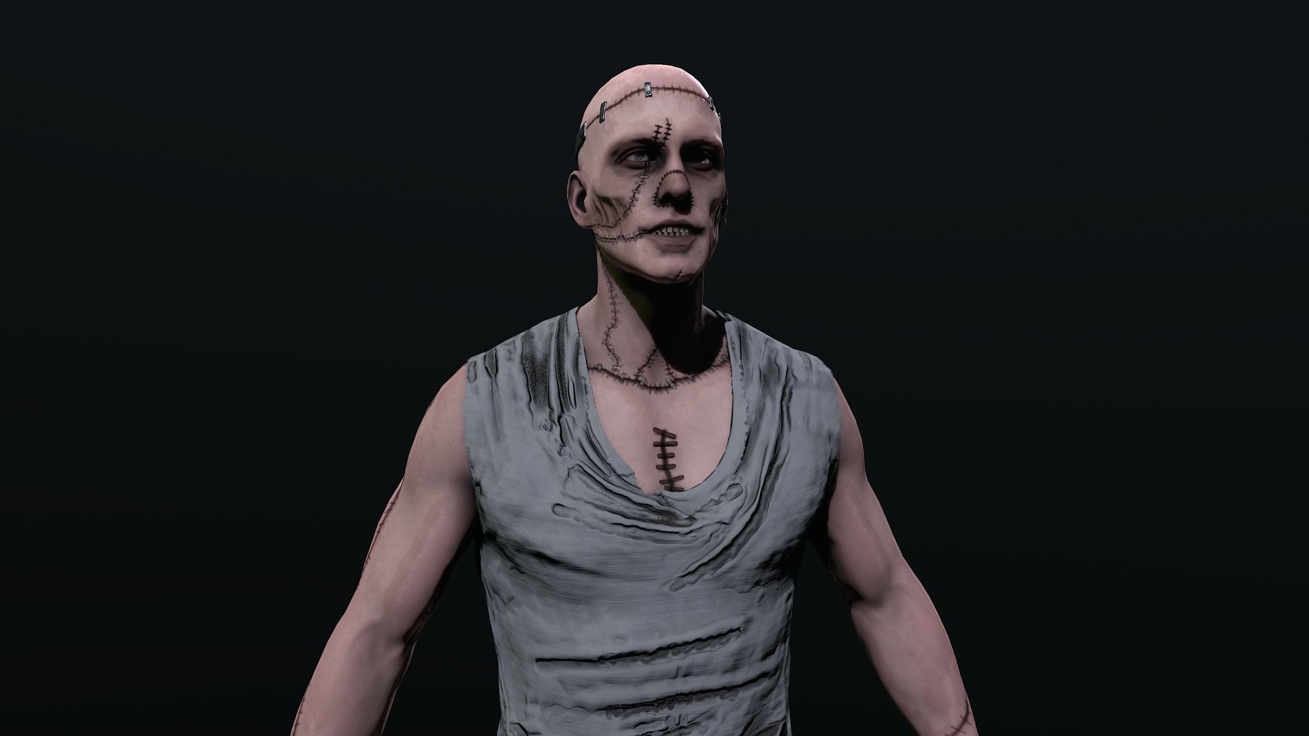 Frankenstein man in trench coat Low-poly 3D model_15