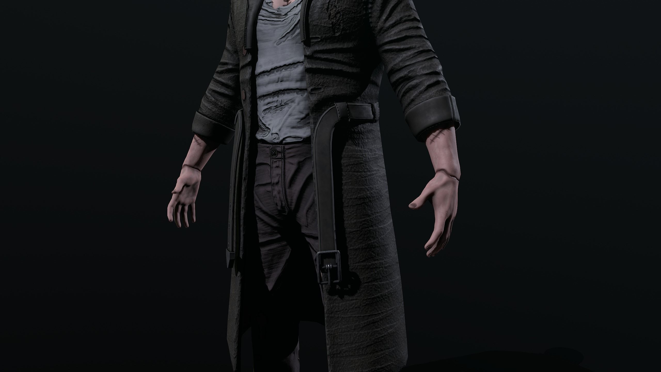 Frankenstein man in trench coat Low-poly 3D model_9