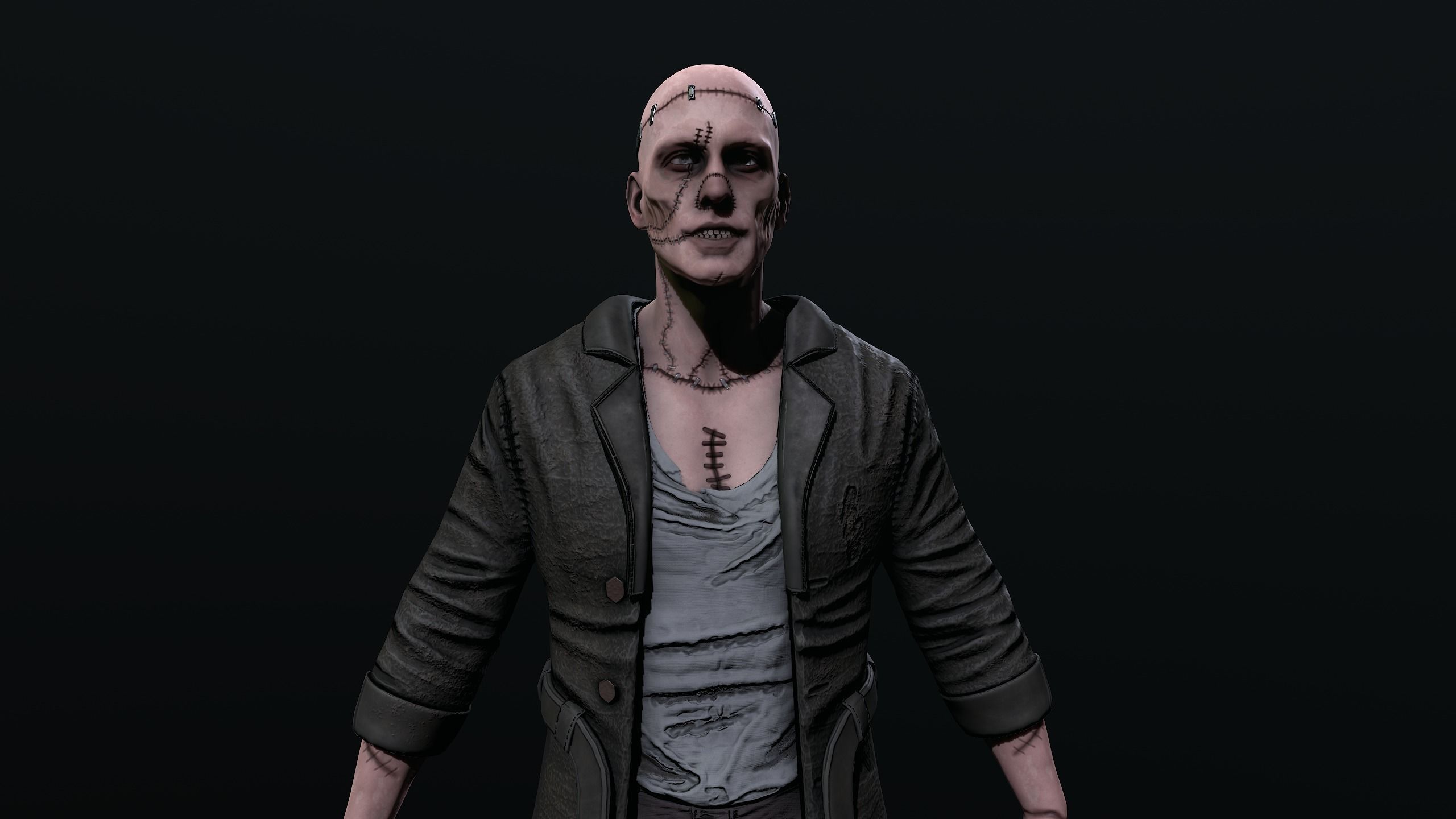 Frankenstein man in trench coat Low-poly 3D model_8