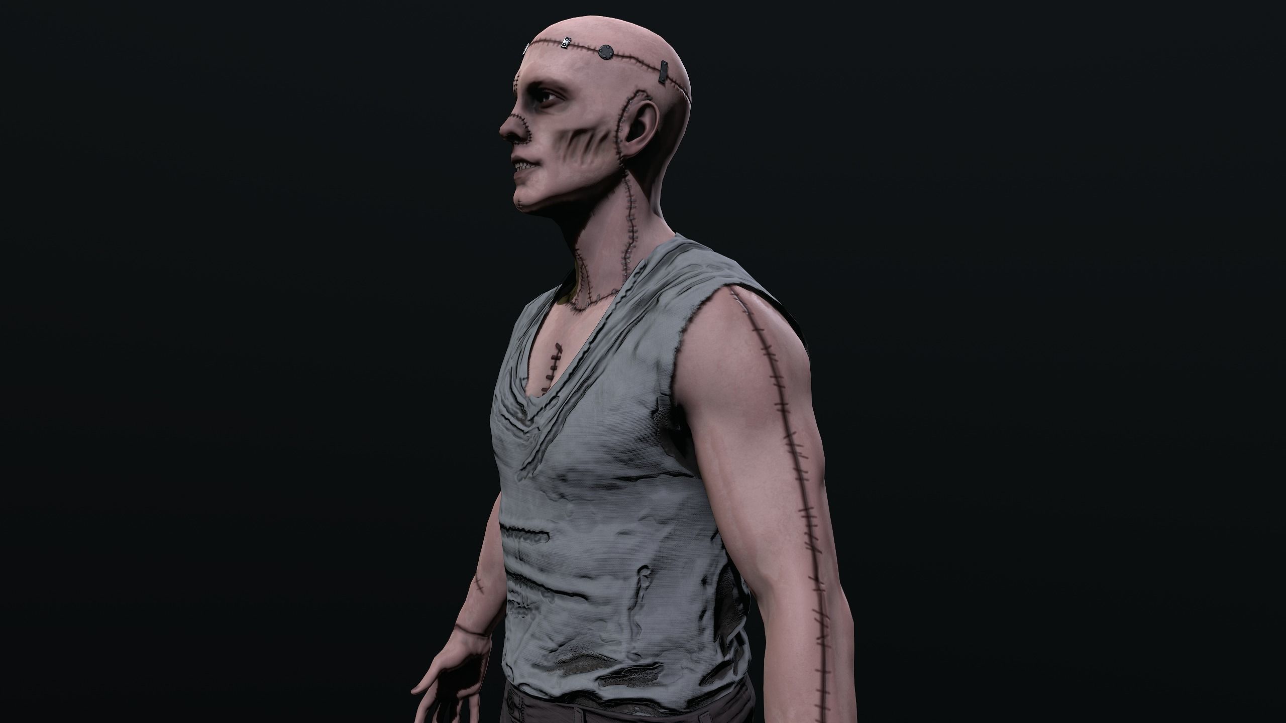 Frankenstein man in trench coat Low-poly 3D model_17