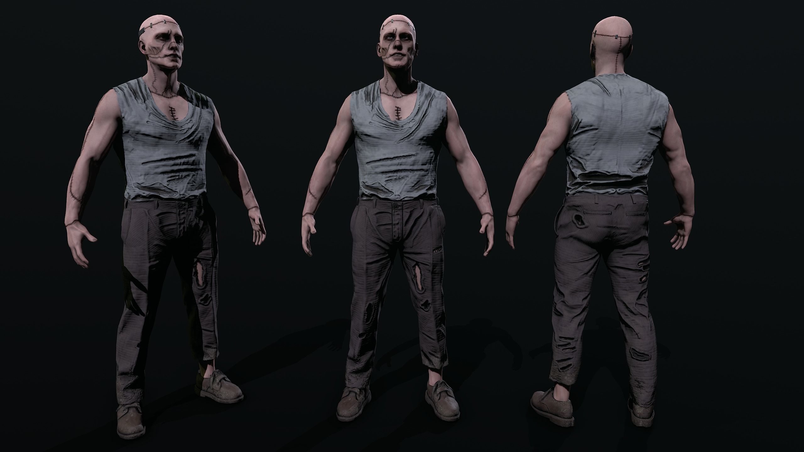Frankenstein man in trench coat Low-poly 3D model_6