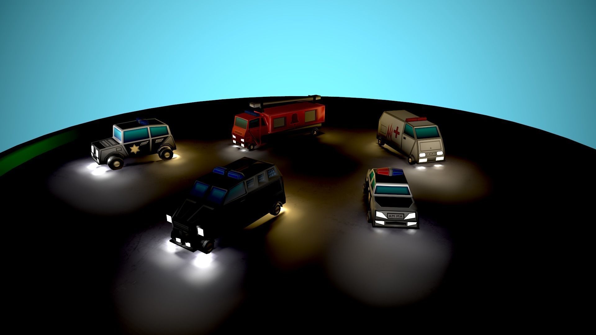 Emergency service vehicles Low-poly 3D model_3