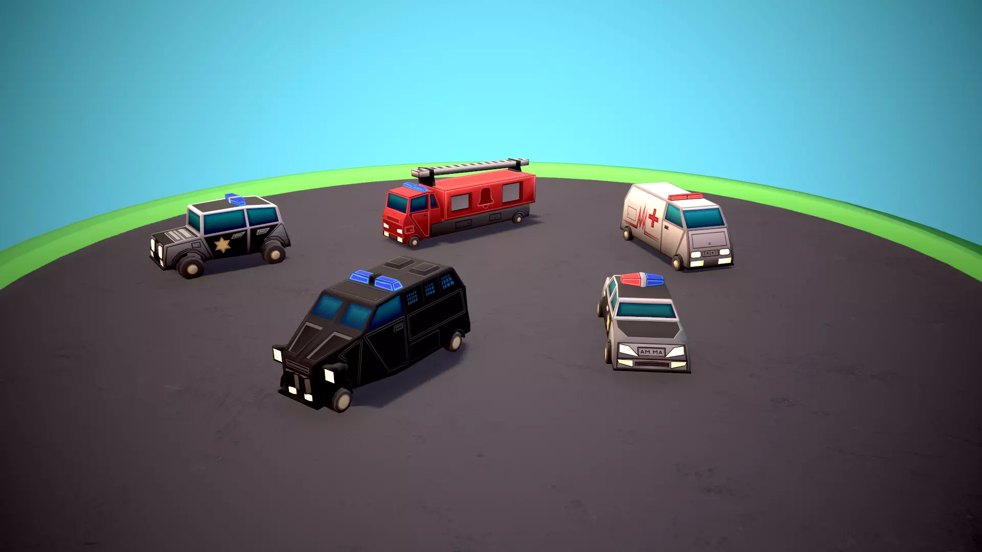Emergency service vehicles Low-poly 3D model_0
