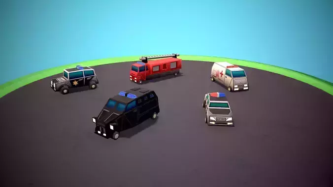Emergency service vehicles Low-poly 3D model