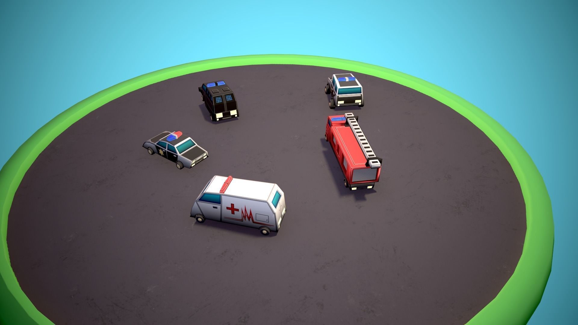 Emergency service vehicles Low-poly 3D model_4