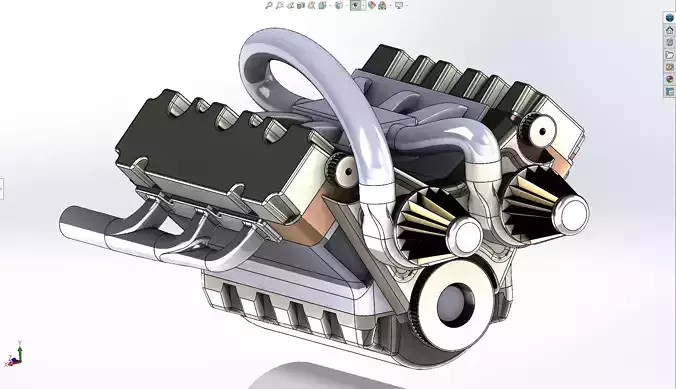 Car Engine V6 animated - solidworks 3D model