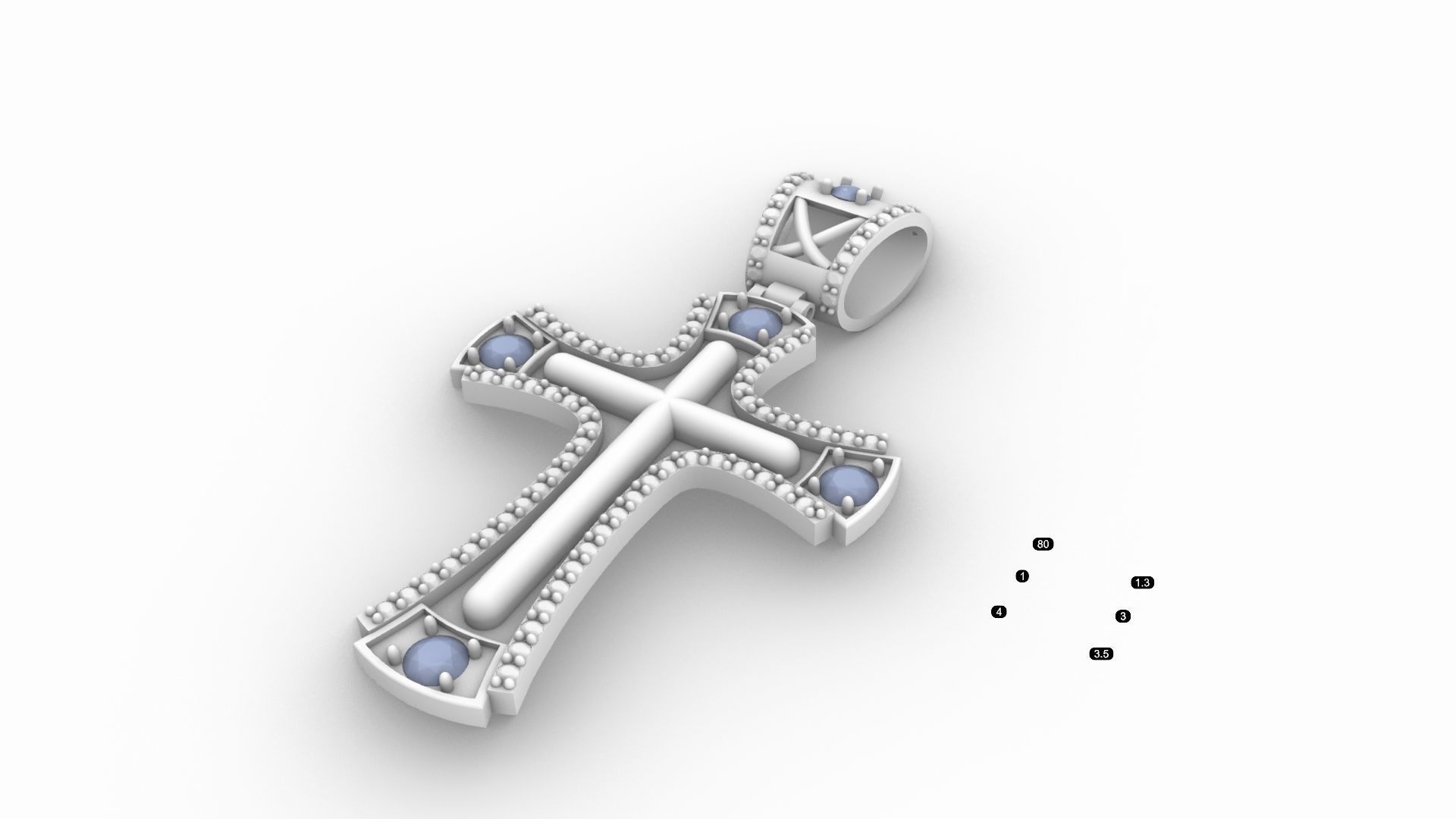 cross rose gold pendant with sapphires 3D print model_9