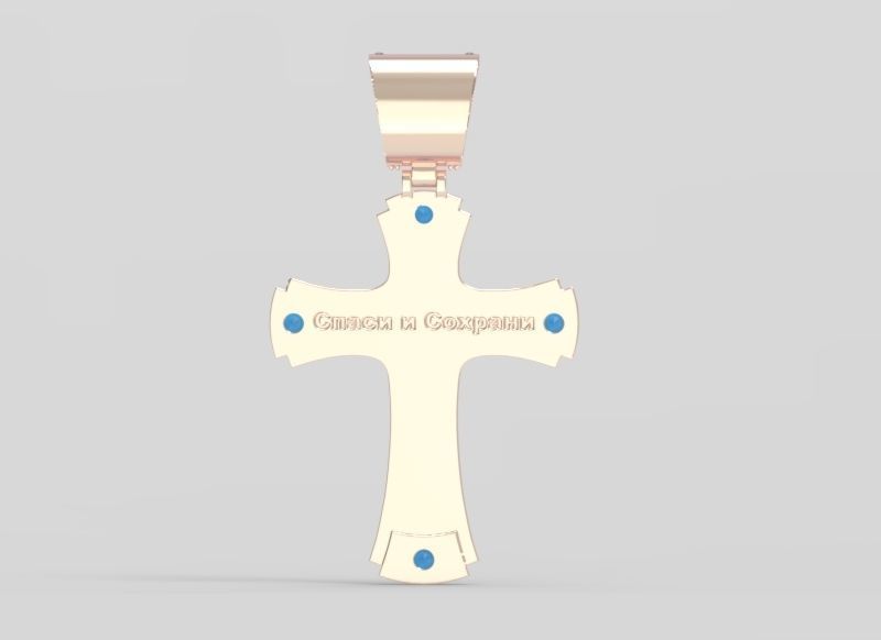 cross rose gold pendant with sapphires 3D print model_4