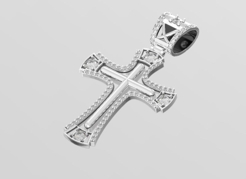 cross rose gold pendant with sapphires 3D print model_6