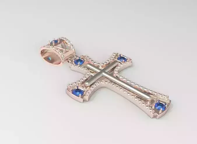 cross rose gold pendant with sapphires