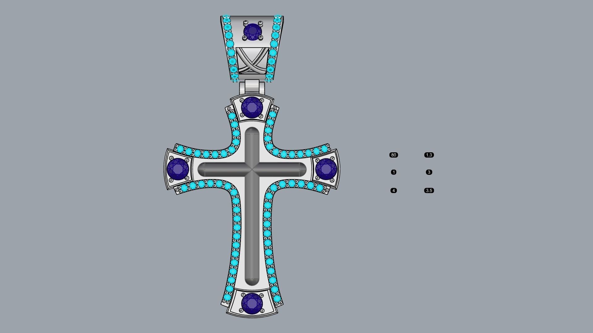 cross rose gold pendant with sapphires 3D print model_8