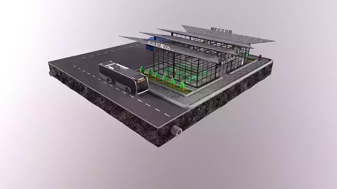 low-poly 3D PBR set City Bus station