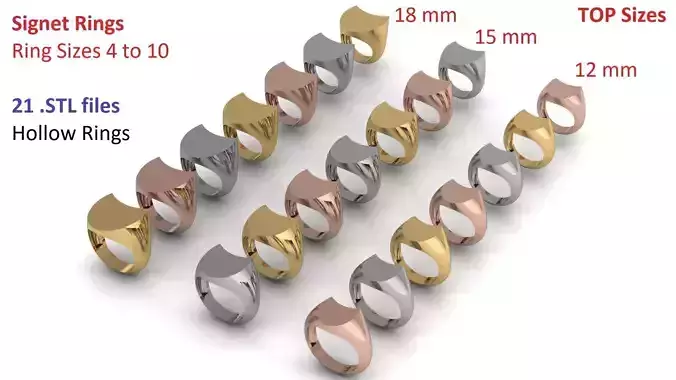 Signet Rings Pack 12 - 15 and 18 mm