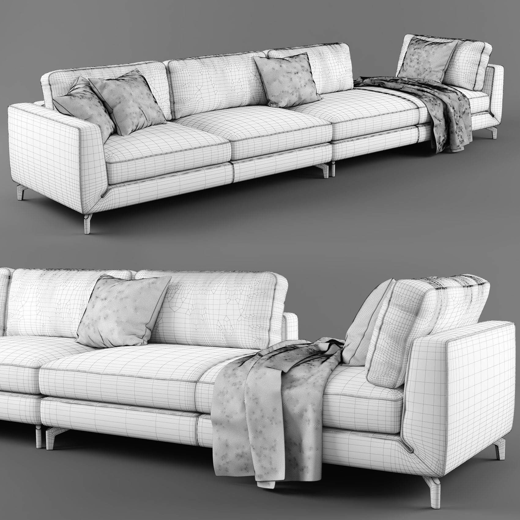 Sofabed sectional sofa with pillows 3D model_2