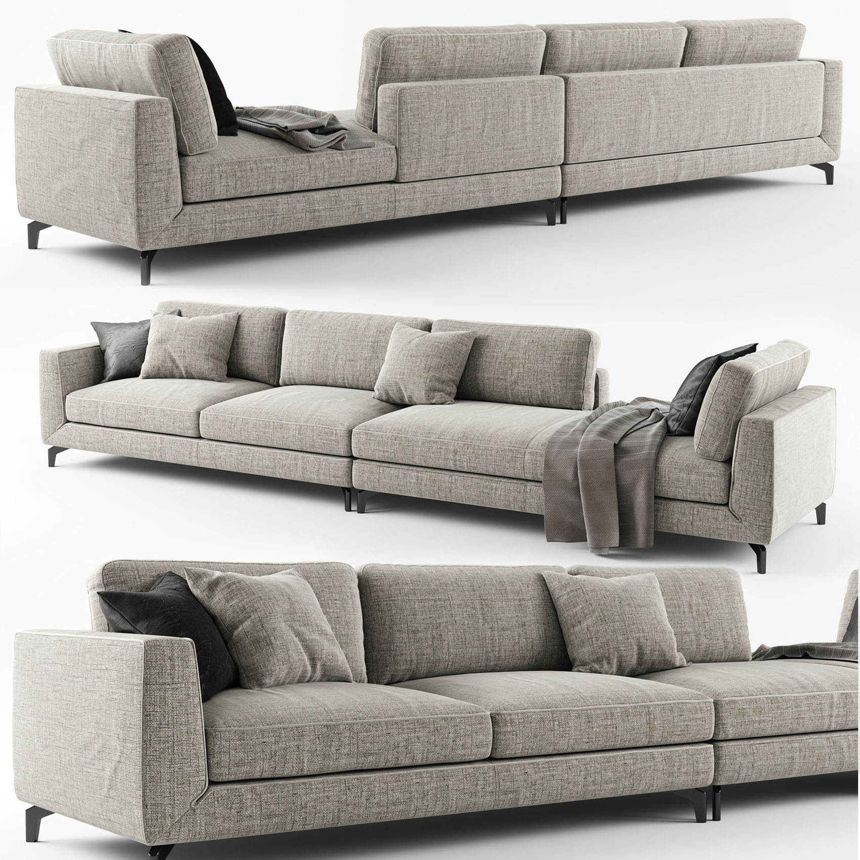 Sofabed sectional sofa with pillows 3D model_1