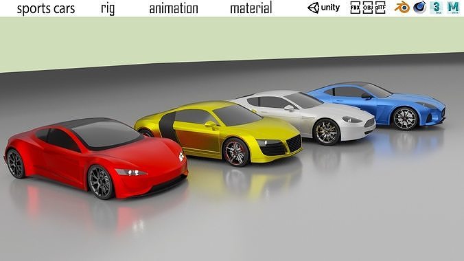 Cartoon sports cars Low-poly 3D model