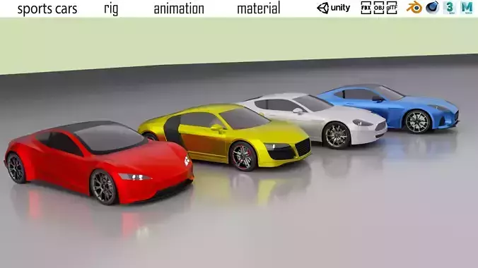 Cartoon sports cars Low-poly 3D model