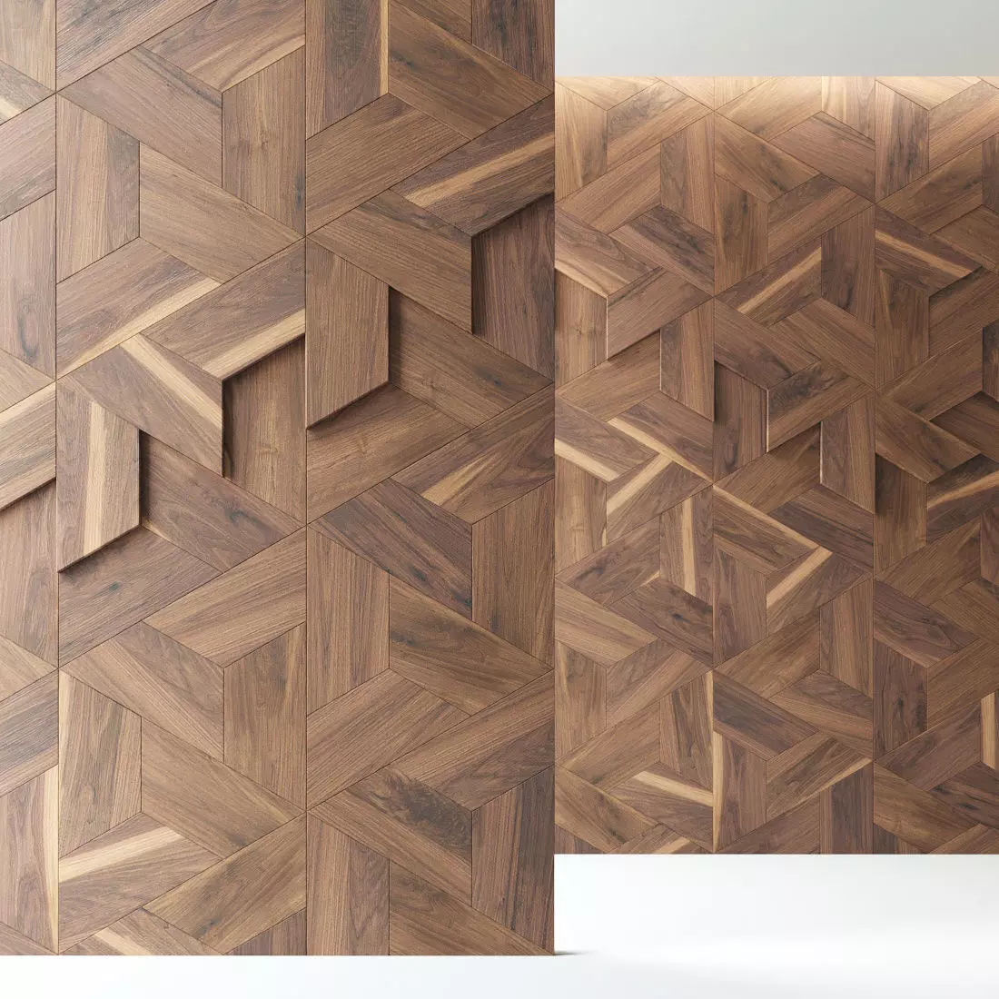 Parquet geometric wood wall panels 3D model_0
