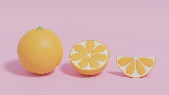  Cartoon Cute Fruit Orange Low-poly 3D model