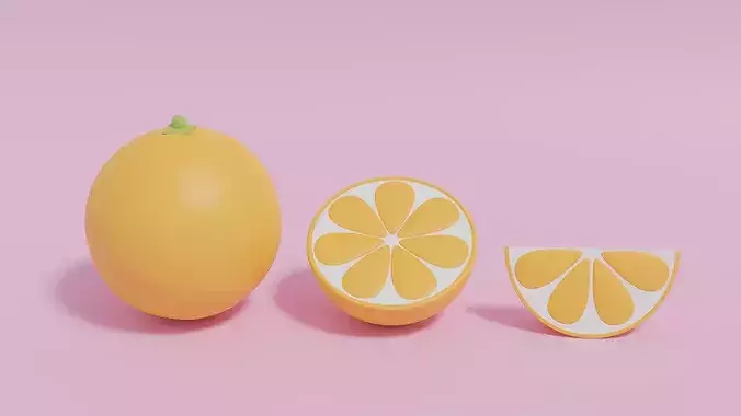Cartoon Cute Fruit Orange Low-poly 3D model 2