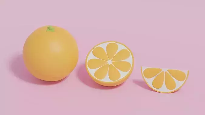 Cartoon Cute Fruit Orange Low-poly 3D model 3