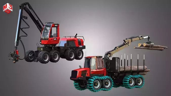 Komatsu Forestry Machines  2 in 1 3D Model Collection