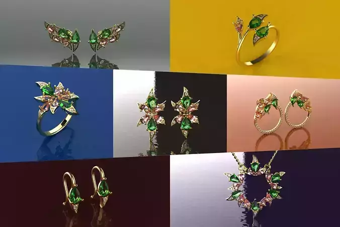 Set Exotic Flowers  - Jewelry 3D - 7 Models 3D Model Collection
