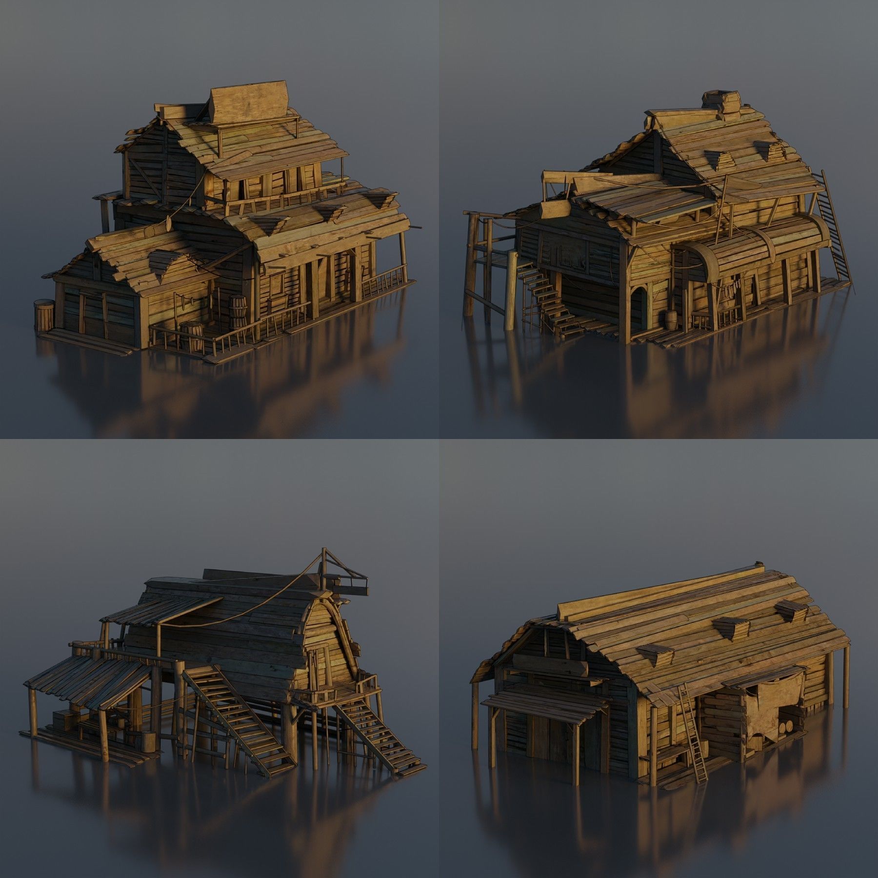 Pirate Town - Kitbash Low-poly 3D model_4