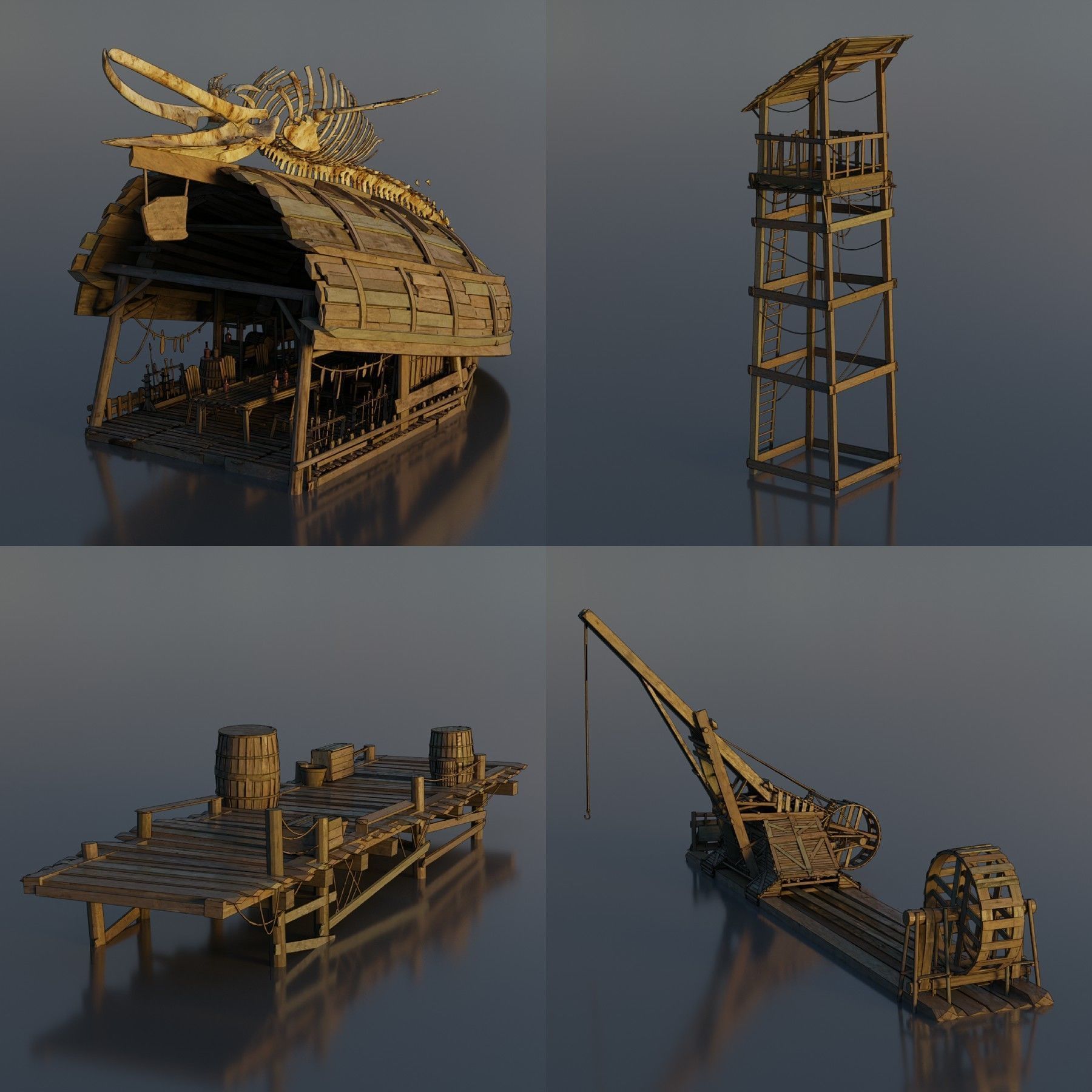 Pirate Town - Kitbash Low-poly 3D model_6