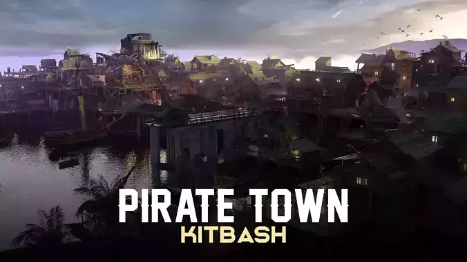 Pirate Town - Kitbash Low-poly 3D model