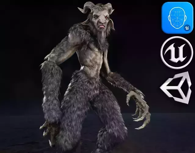 Satyr creature with long hair and claws Low-poly 3D model