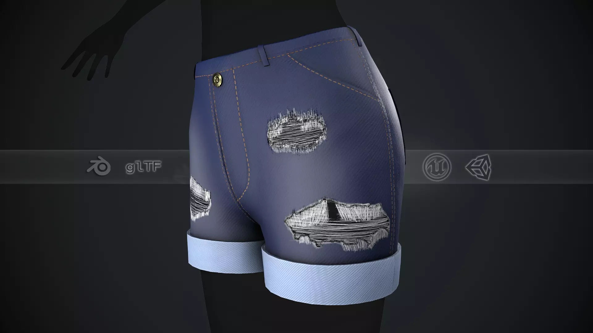 Female Blue Ripped Jeans Shorts Low-poly 3D model
