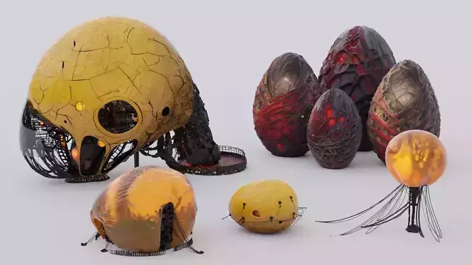 Organic Alien Building Structures Collection 3D model Organic Alien Building Structures Collection 3D model