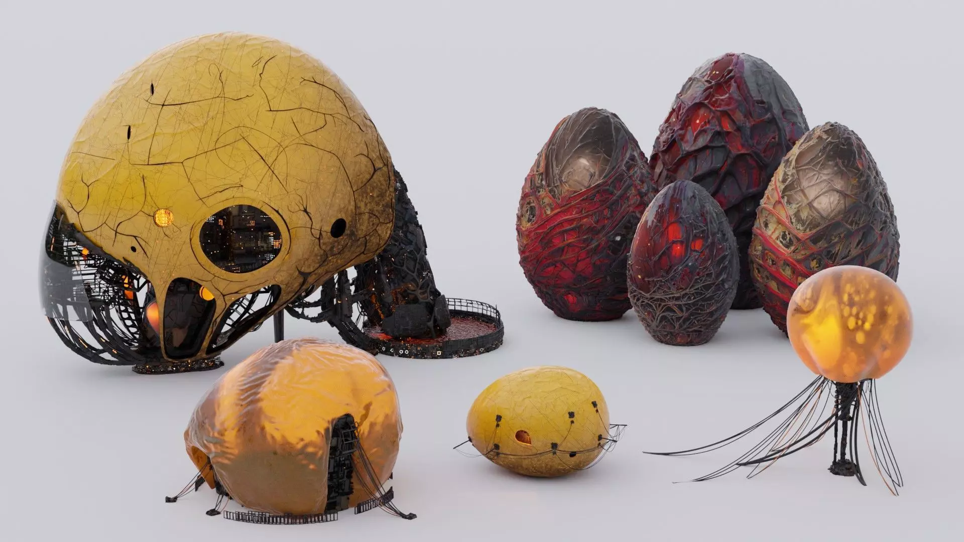 Organic Alien Building Structures Collection 3D model_0