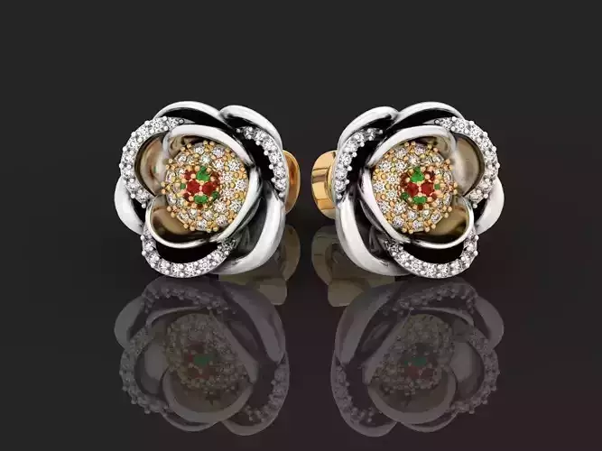  rose stud earrings with stones flower