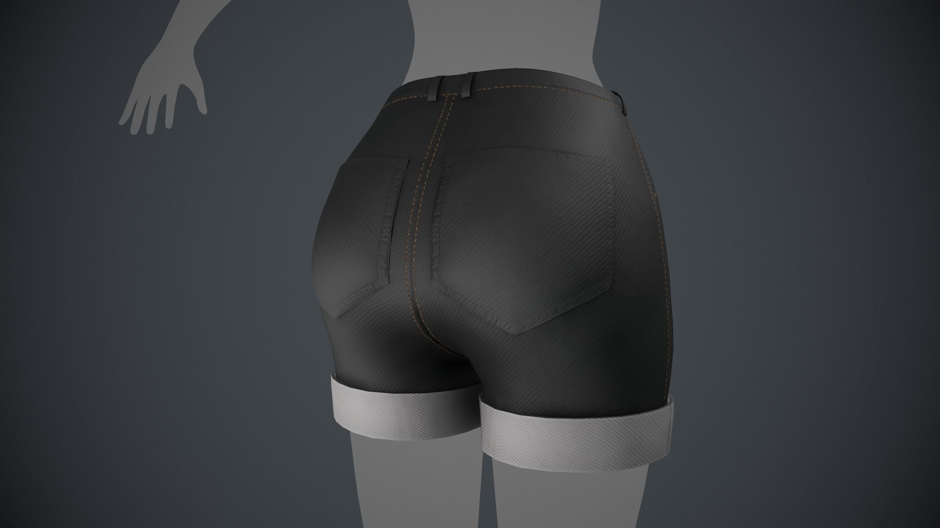 Female Black Ripped Jeans Shorts Low-poly 3D model_4