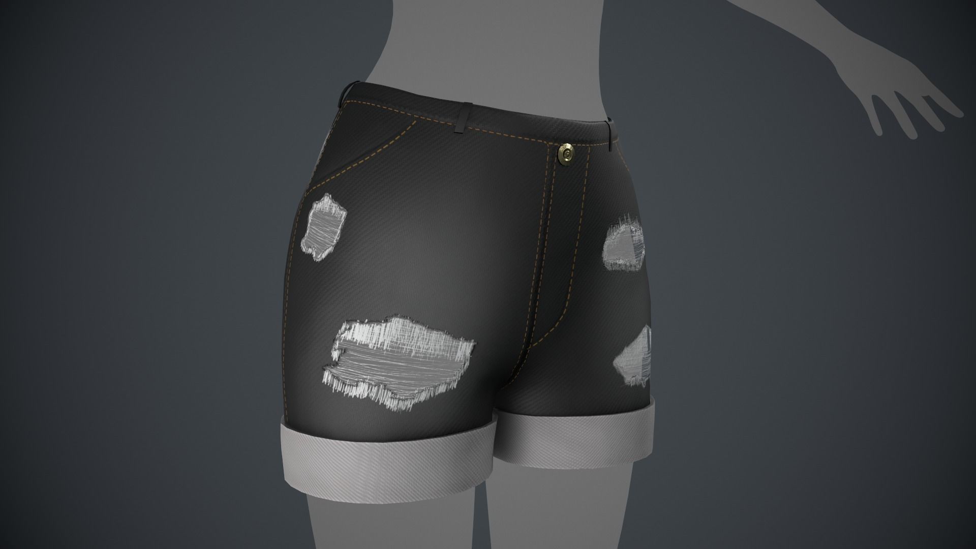 Female Black Ripped Jeans Shorts Low-poly 3D model_1