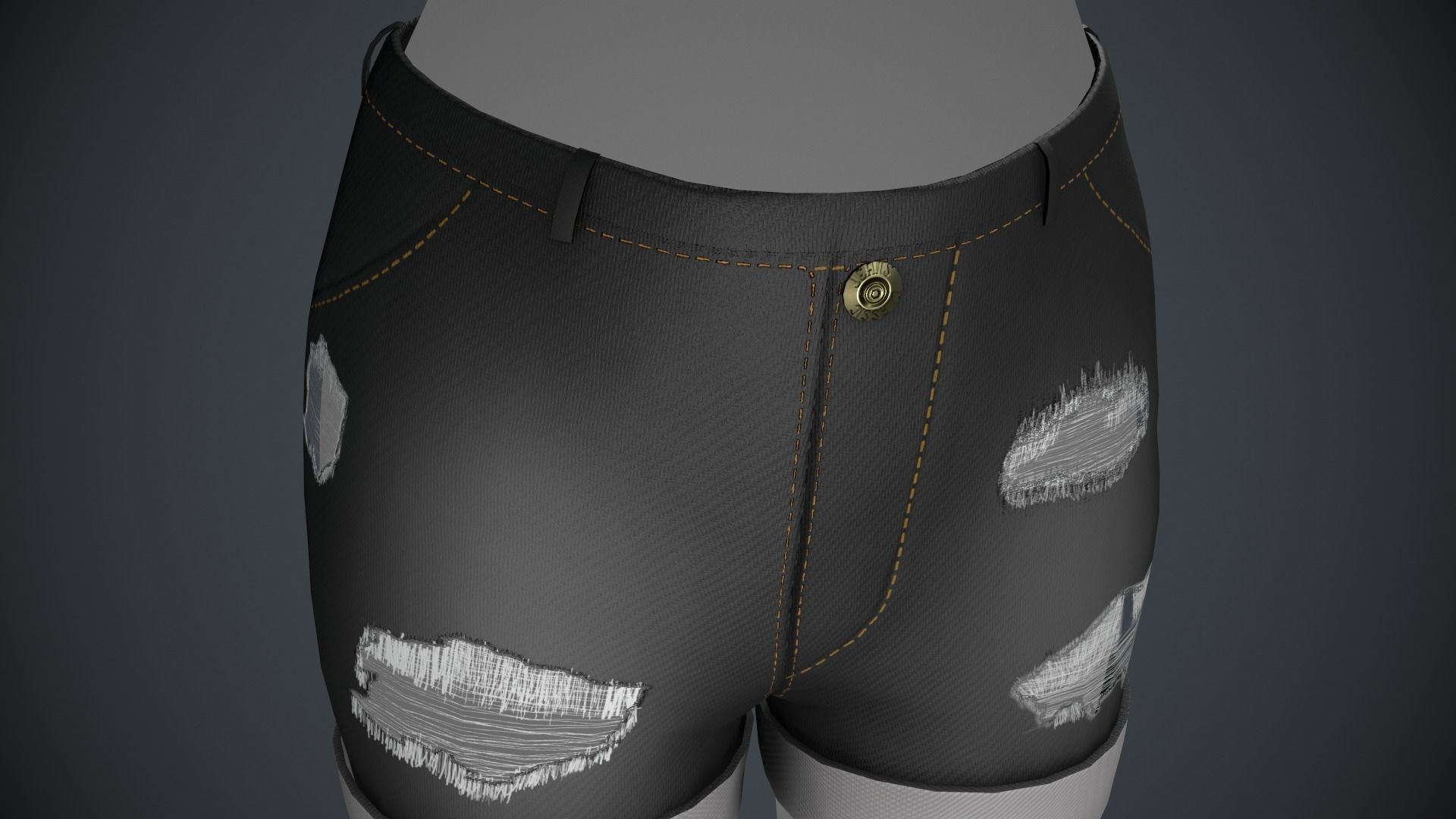 Female Black Ripped Jeans Shorts Low-poly 3D model_12
