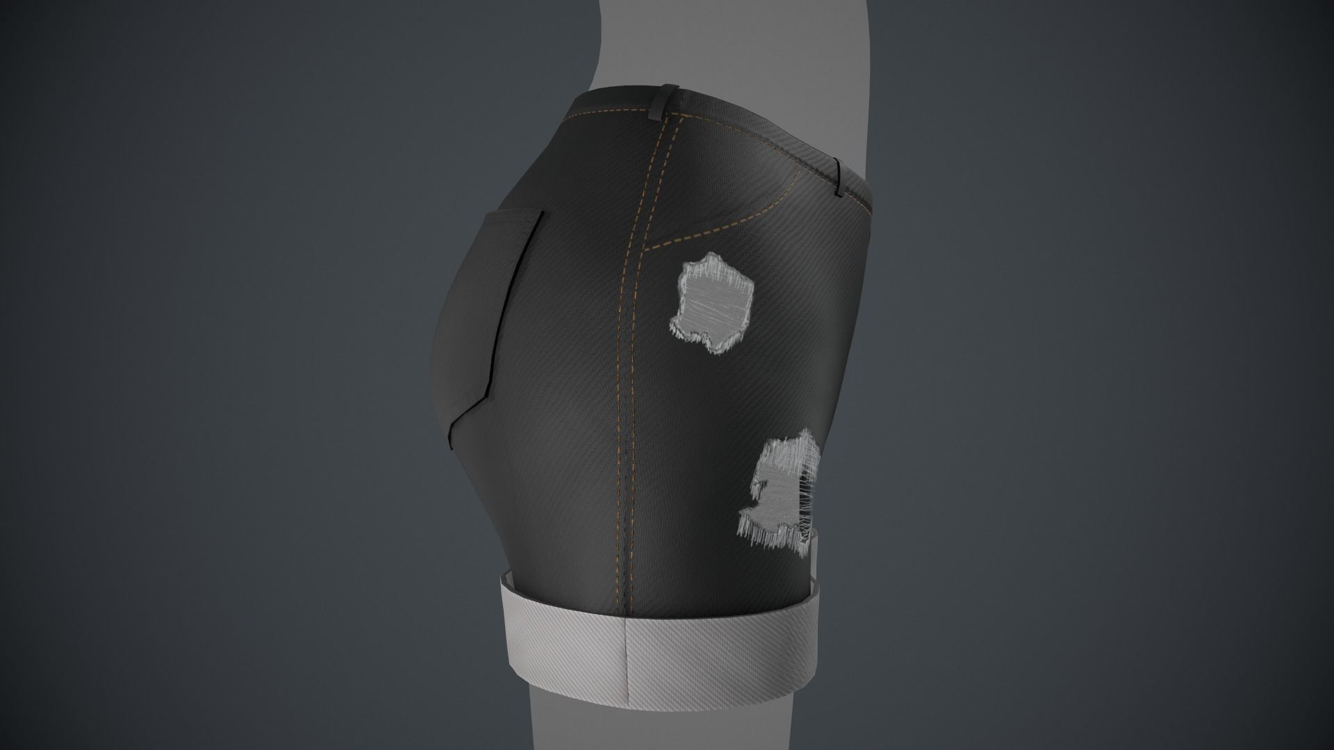 Female Black Ripped Jeans Shorts Low-poly 3D model_3