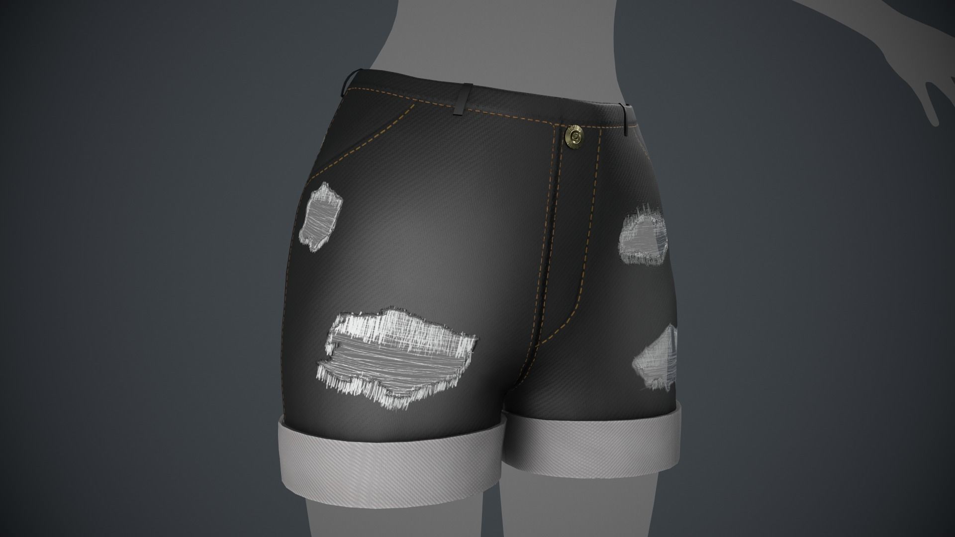 Female Black Ripped Jeans Shorts Low-poly 3D model_9
