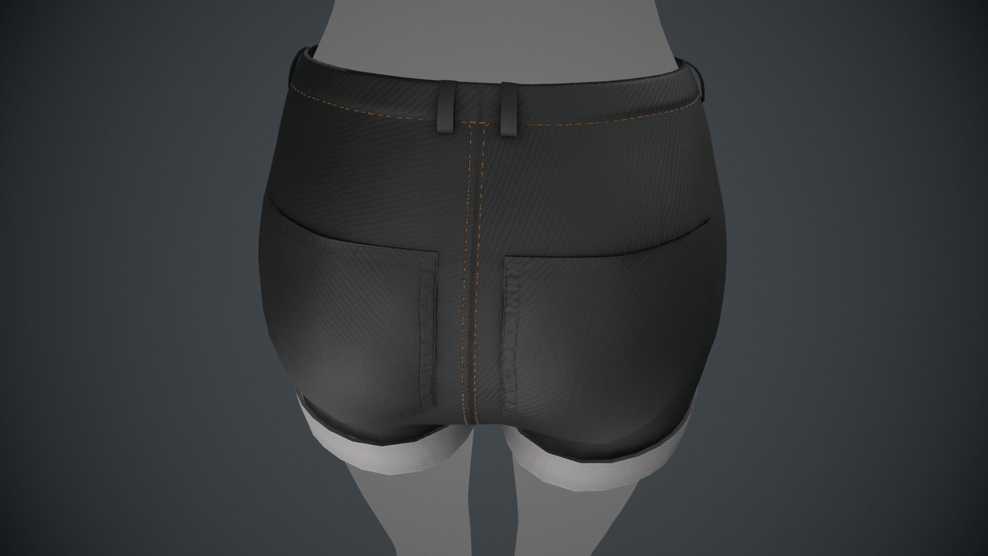 Female Black Ripped Jeans Shorts Low-poly 3D model_11