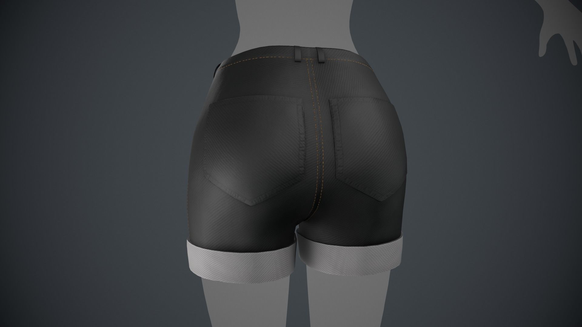 Female Black Ripped Jeans Shorts Low-poly 3D model_5