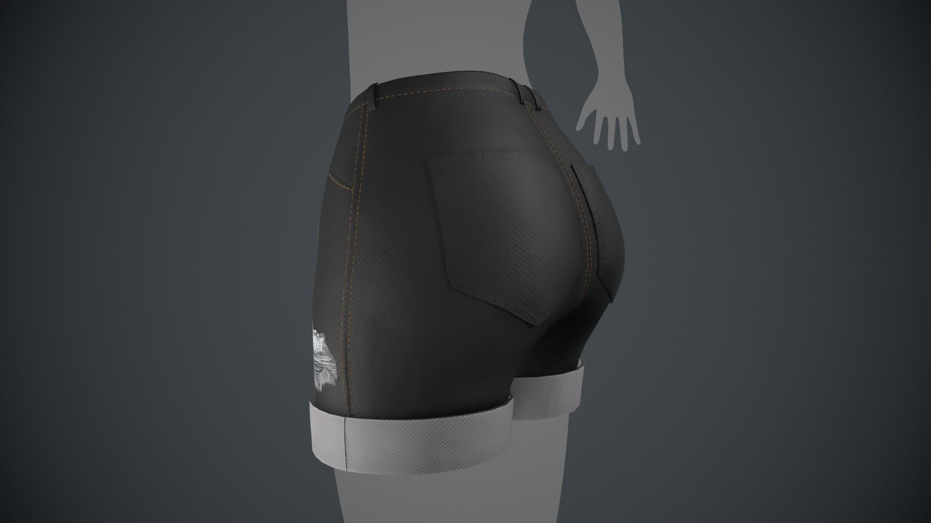Female Black Ripped Jeans Shorts Low-poly 3D model_6