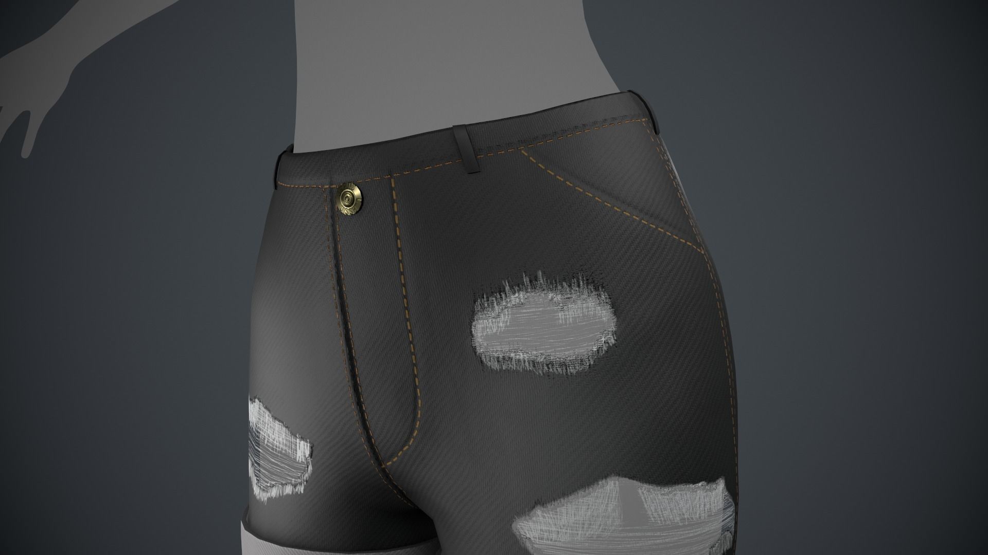 Female Black Ripped Jeans Shorts Low-poly 3D model_8
