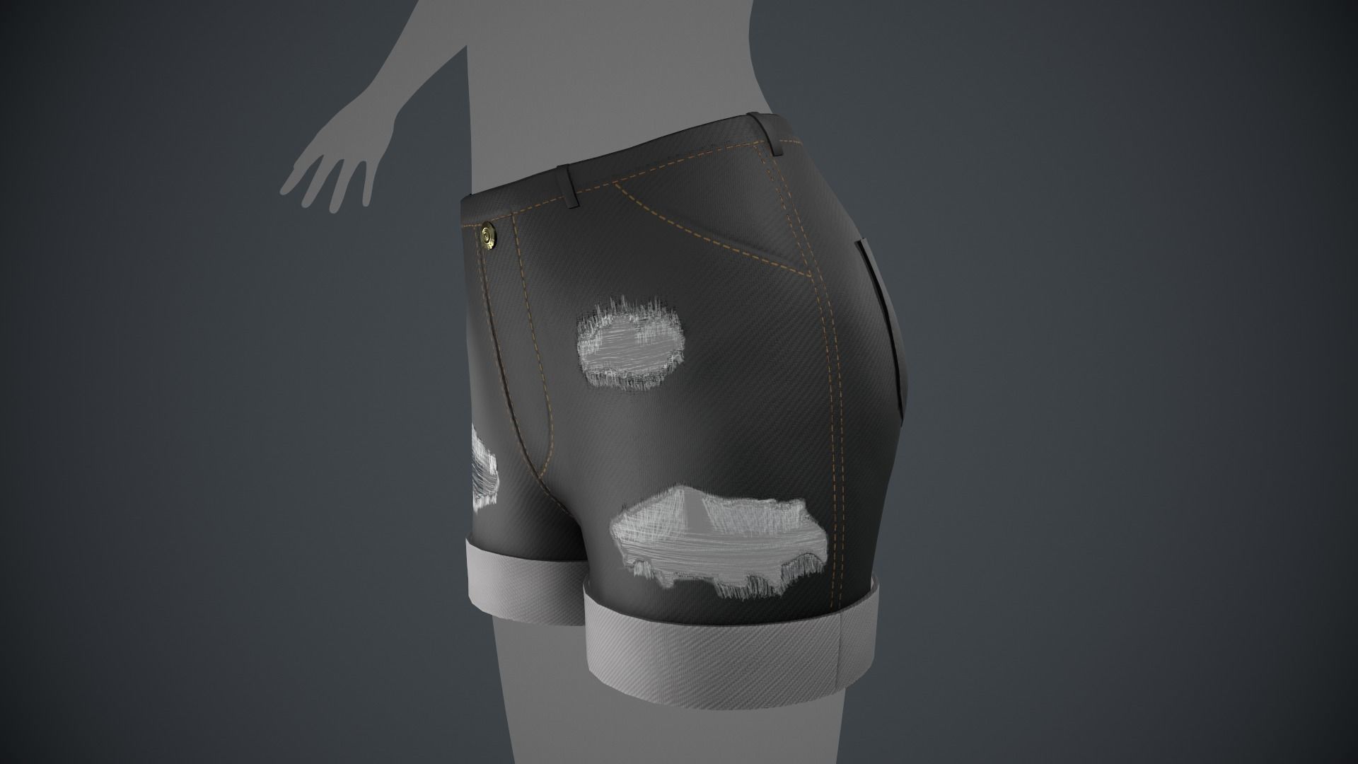 Female Black Ripped Jeans Shorts Low-poly 3D model_7