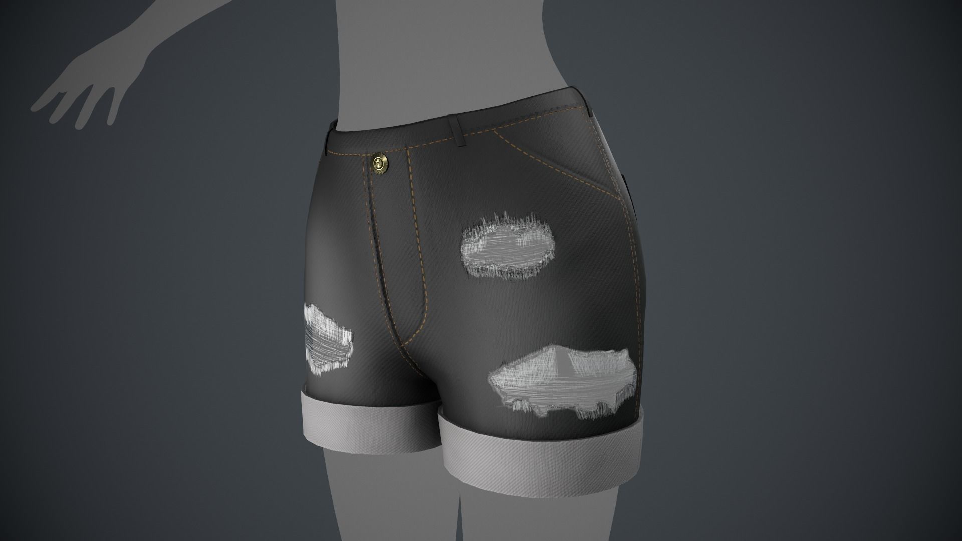 Female Black Ripped Jeans Shorts Low-poly 3D model_2