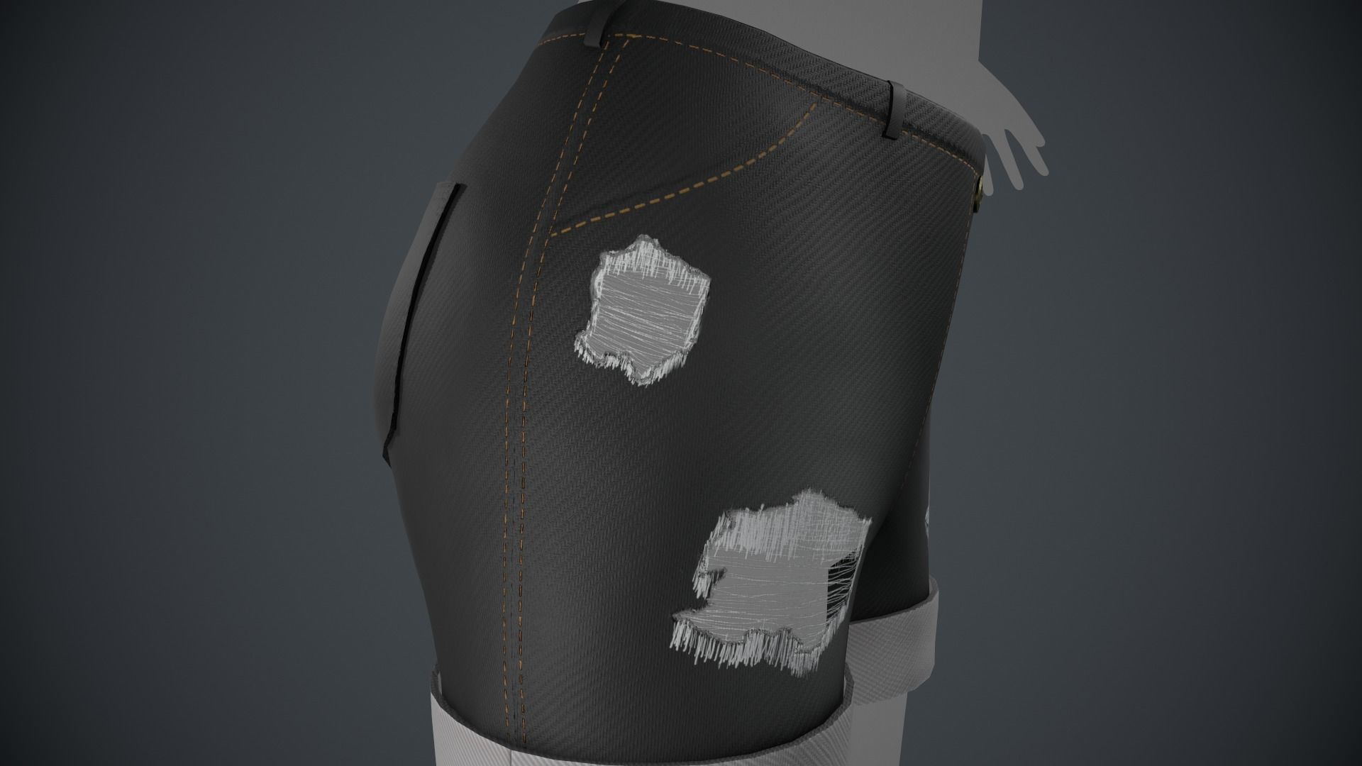 Female Black Ripped Jeans Shorts Low-poly 3D model_10