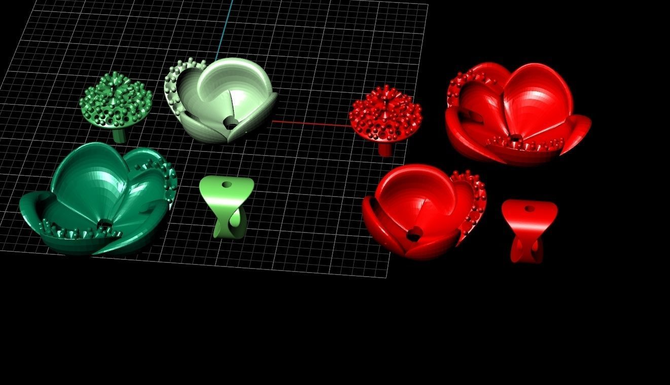 set  ring earrings cufflinks rose with stones 3D Model Collection_14